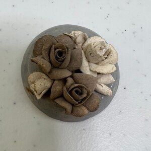 Ceramic Flower Brooch Roses TG 1979‎ Vintage 70s Gray Pottery Scultped